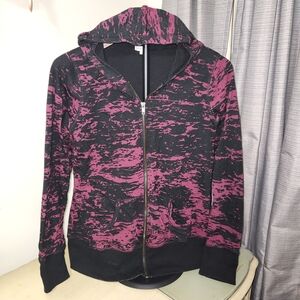 Maurices Black and Pink Patterned Hoodie